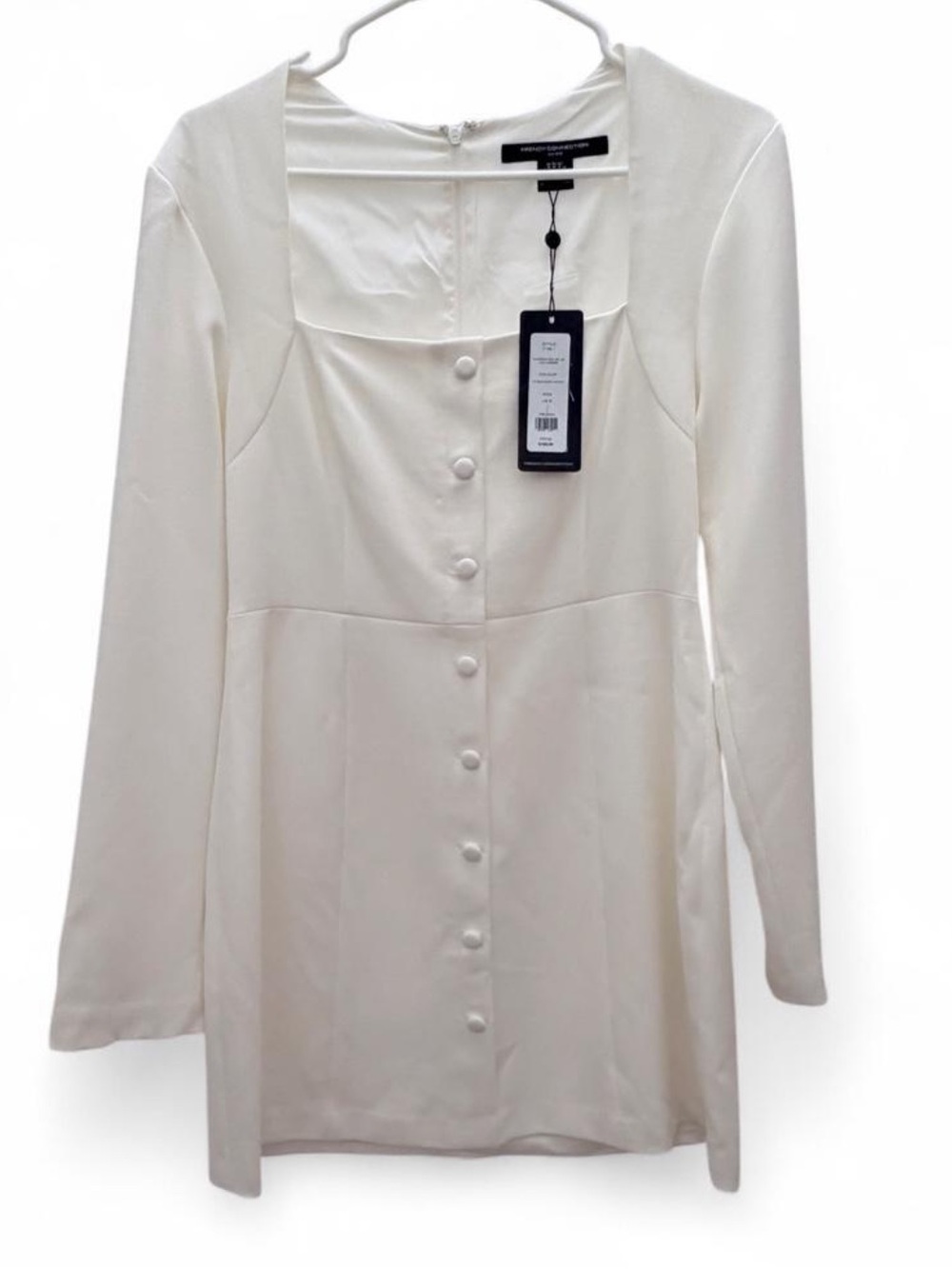 French Connection Whisper Dress NWT US 6 Summer White Square Neck Long Sleeve